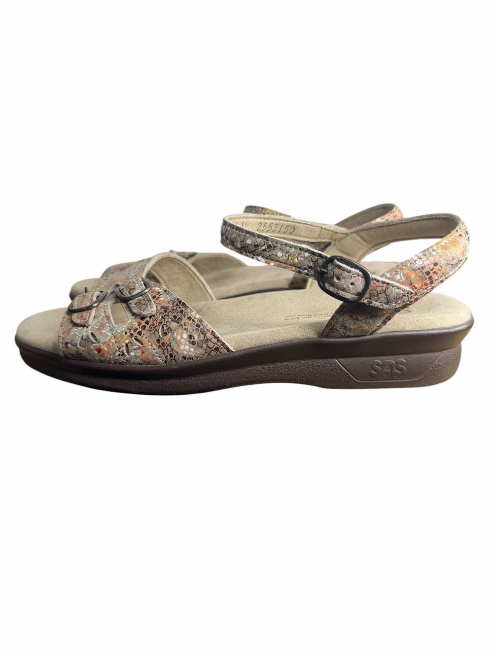 SAS Duo Quarter Strap Sandal size 8 1/2 W Wide Multisnake Taupe Comfort Shoes - Picture 3 of 7
